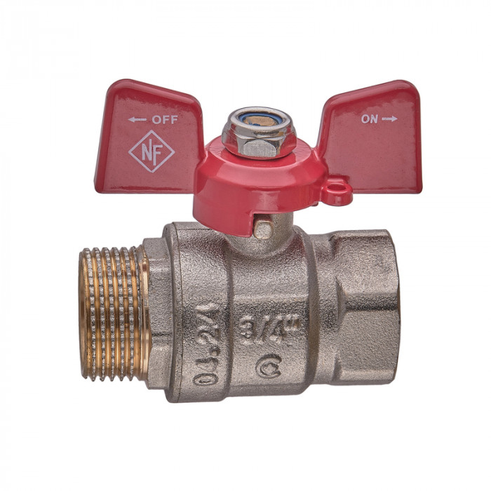 Кран кульовий Nolf classic NFC.721-08-3/4" FM ГШМ, ручка "метелик" червона (NF3127)