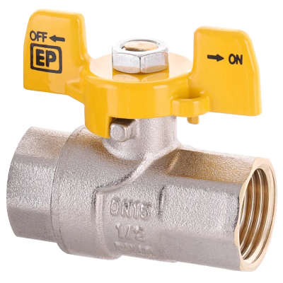 Кран кульовий Europroduct EP.121 - 1/2&quot; FF ГГМ YELLOW, ручка &quot;метелик&quot; жовта (EP2930)