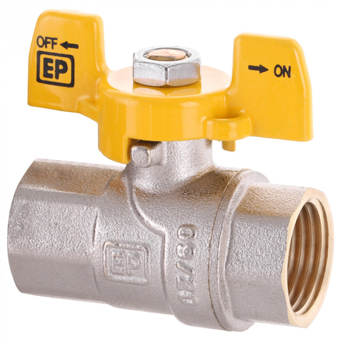 Кран кульовий Europroduct EP.121 - 1/2" FF ГГМ YELLOW, ручка "метелик" жовта (EP2930)
