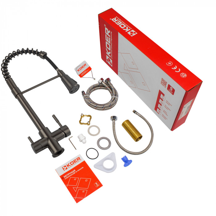 Змішувач для кухні Koer KB-72025-07 з виходом для питної води (вилив - пружина) (KR5016)