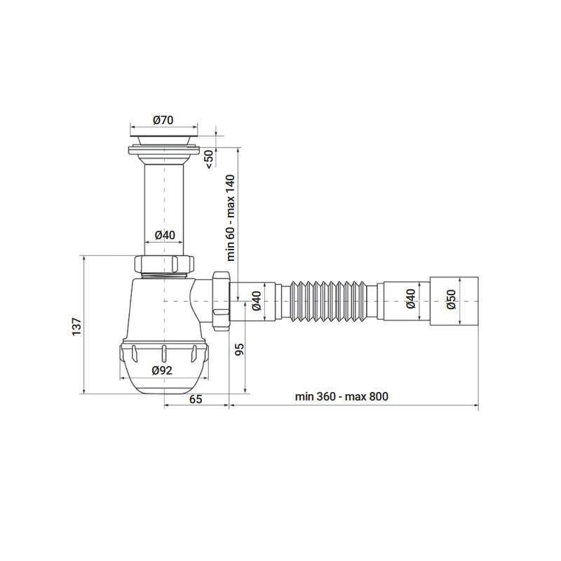 Сифон для кухні Zerix SK-01-A 1 1/2"x40 з литим випуском (ZX4950)