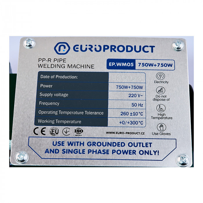 Паяльник Europroduct EP.WM05 для PPR труб (плоскі насадки) 20/40mm (EP6095)