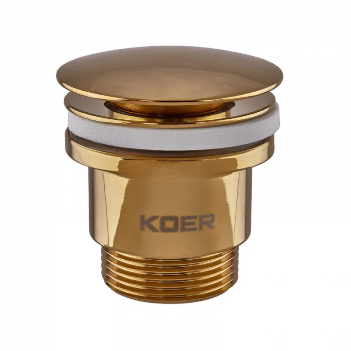 Донний клапан для раковини універсальний (з/без переливу) Koer PW-01-10 автоматичний (Click-Clack) (Колір золото) 1 1/4'' (KR5193)