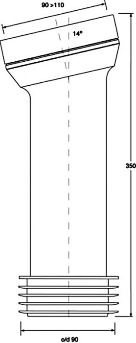 Колено-подключение к WC под углом 14 с уплотнителем (длинное) WC-CON7