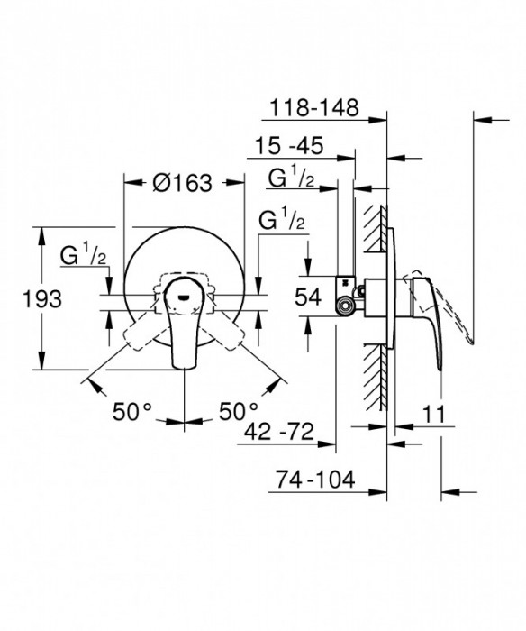 Набір для душу з верхнім душем Grohe Eurosmart UA33556003 (33556003+28576000+27541001) (UA33556003)