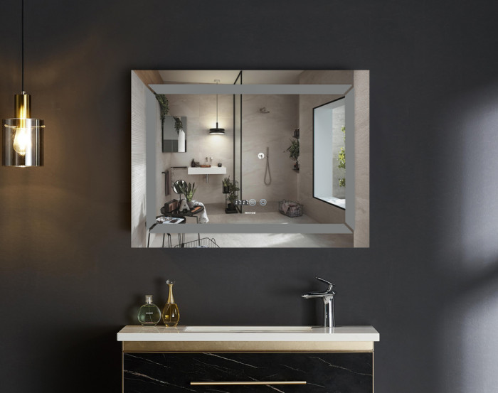 Дзеркало Mixxus LIGHT MR01-90x70 з Led Touch, Anti-fog, димером, регулятором яскравості, годинником