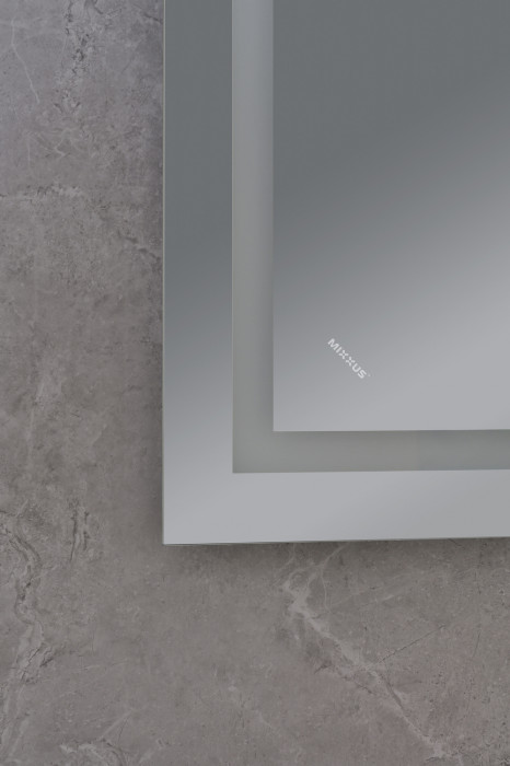 Дзеркало Mixxus WARM MR02-90x70-CASE з Led Touch, Anti-fog, димером, регулятором яскравості, годинником (MI6674)