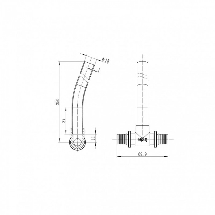 Трубка Т-подібна для приєднання радіатора Koer KA.D16-16-250 (KR4905)