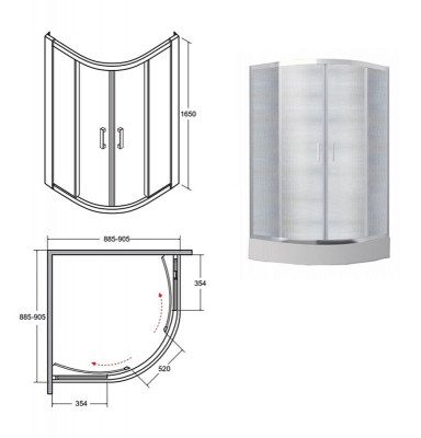 Кабіна півкругла MODERN 90x90x165 універсальна: скло прозоре, профіль хромований
