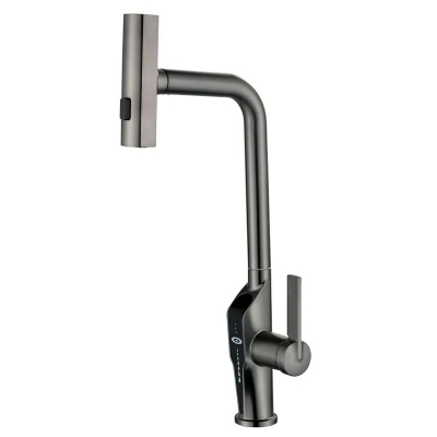 Змішувач для кухні з висувною лійкою Mixxus FALCON 014 GRAPHITE, 4 режими,з індикатором температури (MI6839)