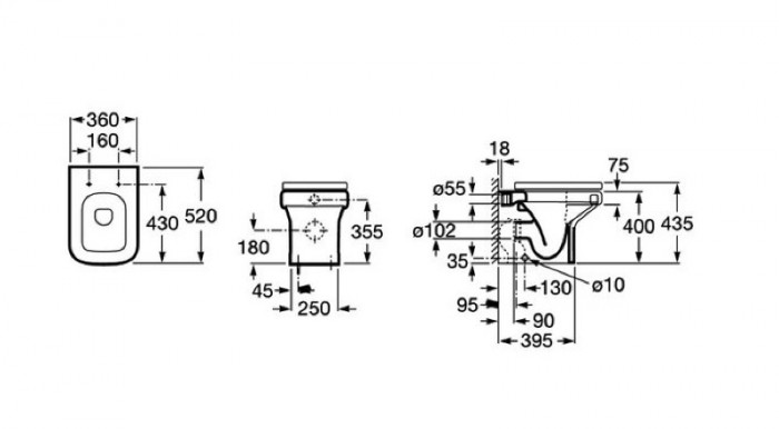 Унітаз підлоговий Roca Dama N без сидіння, під прихований бачок, колір білий A347787000