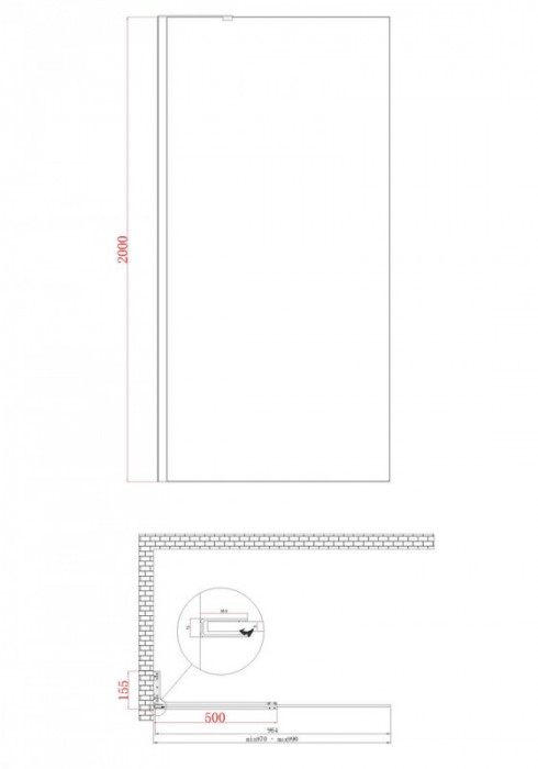 Душова перегородка Koer SR SP02-100x200-TR-01 Walk-In прозоре скло Easy Clean 8мм, хром (KR5395)