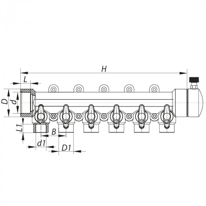 Колектор 6-way з кульовими кранами (40x20) PPR Koer K0173.PRO (KP0223)