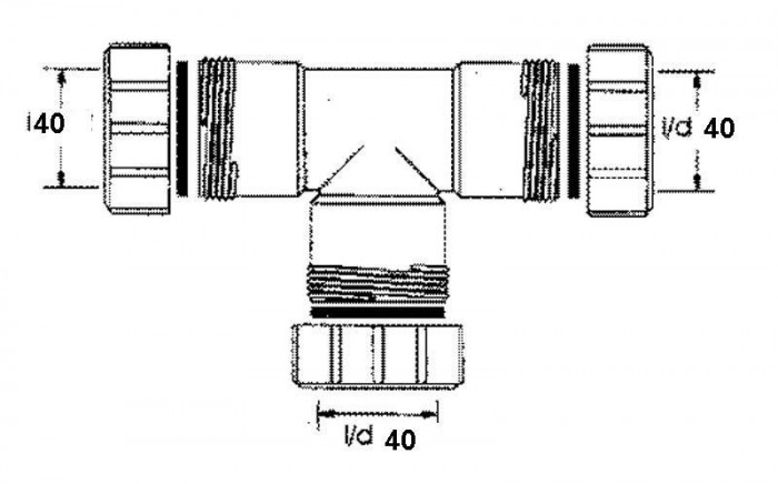 Тройник пластиковый ∅40 с гайками 40E-WH