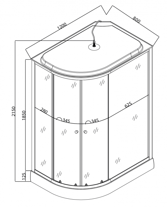 Бокс душовий без гідромасажу Mixxus WAVE SB02-120x80x215-R-FB SATIN з низьким піддоном (MI6893)