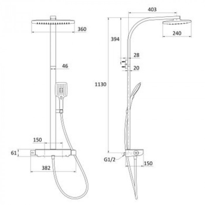 Душова система IMPRESE CENTRUM SQP з термостатом і білою панеллю, хром T-15610W