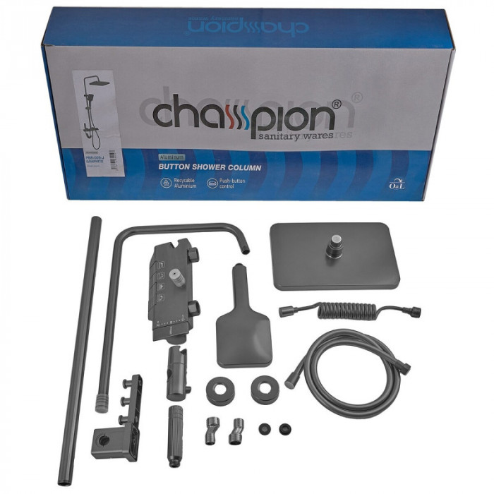 Душова колона Champion PBM-009-J Graphite зі змішувачем з кнопковим перемикачем, 4 режими (CH6501)