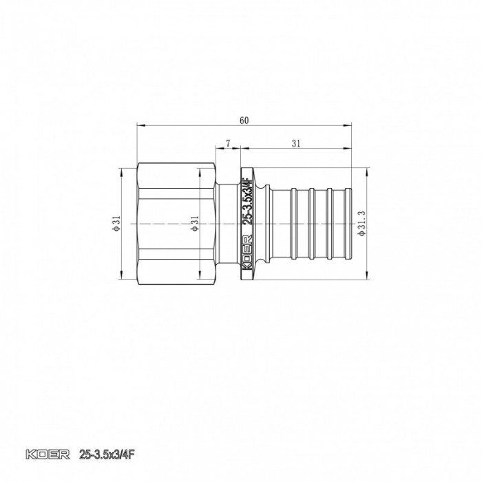 Перехідник з ВР Koer KA.A08F-25 - 25(3.5mm) x 3/4"F (KR4865)