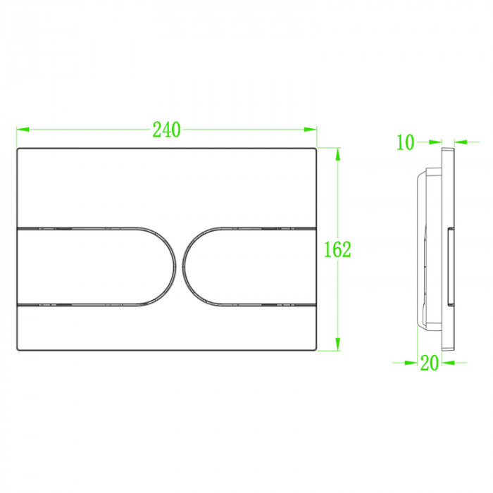 Панель змиву Koer KT-0604-07 240x160x10mm пластикова, кнопка закруглена (KR5325)