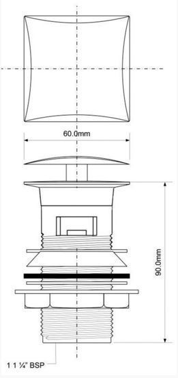Корок-автомат для умивальника з переливом 5/4 " квадратний CW60SQCB