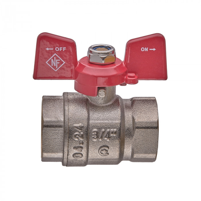 Кран кульовий Nolf classic NFC.711-08-3/4" FF ГГМ, ручка "метелик" червона (NF3132)