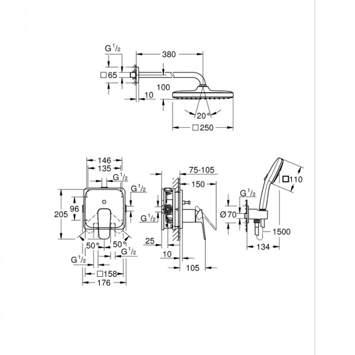 Душова система прихованого монтажу Grohe Cubeo з Tempesta 250 (1053362430)