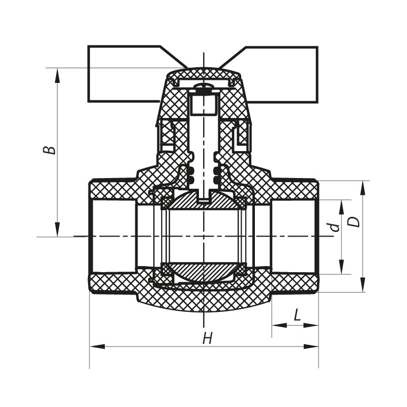 Кран кульовий PPR КШ Koer (метелик) для гарячої води 25 (Koer K0182.PRO) (KP0235)