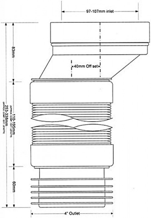 Колено-подключение эластичное к WC смещено на 40 мм. с уплотнением L-110 мм. WC-CON4AF