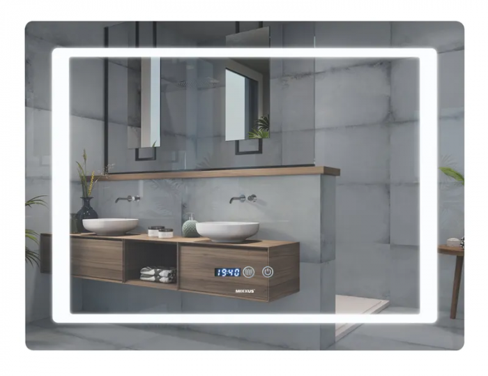 Дзеркало Mixxus STYLE MR03-70x50 з Led Touch, Anti-fog, димером, регулятором яскравості, годинником (MI6006)