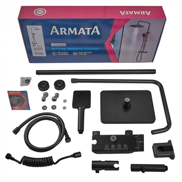 Душова колона Armata BCS-009-J Black зі змішувачем з кнопковим перемикачем, 4 режими (CH6508)