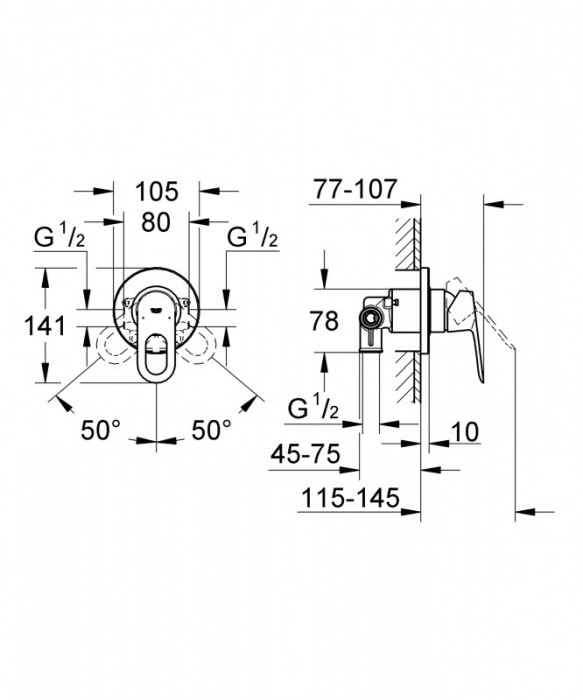 Змішувач прихованого монтажу для 1 споживача Grohe BauLoop (29042000)