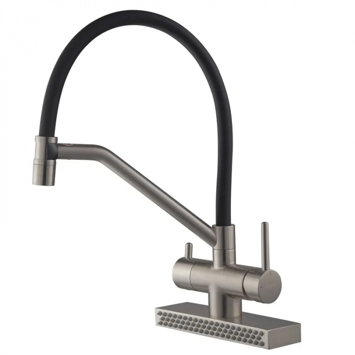 Змішувач для кухні Koer KB-74027-02 з функцією "водоспад" та чорним силіконовим виливом (KR5201)