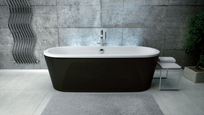 Ванна VICTORIA ретро 160х75 чорна зовні біла всередині з сифоном