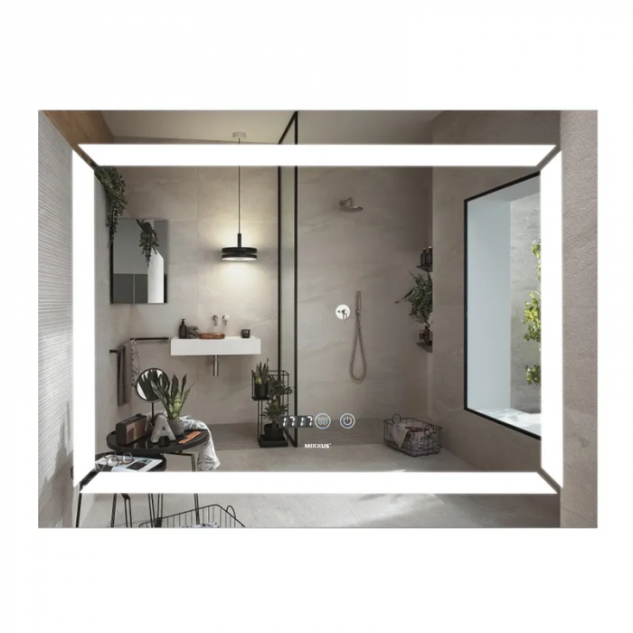 Дзеркало Mixxus LIGHT MR01-80x60 з Led Touch, Anti-fog, димером, регулятором яскравості, годинником (MI5998)