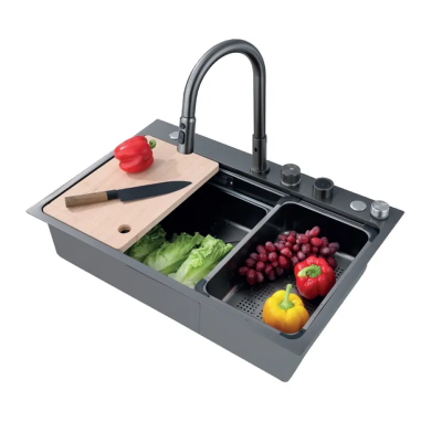 Мийка Zerix ZH7548-SET-03 Nano-Black з вбудованим змішувачем з нерж. сталі (ZM5577)