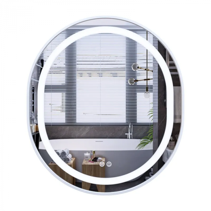 Дзеркало Mixxus Premium ELLIPSE MV05-80x70-Reverse WHITE з Led Touch, Anti-fog, димером (3-6,5kK) (MP6645)