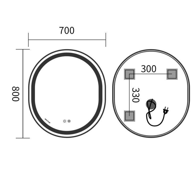 Дзеркало MIXXUS PREMIUM ELLIPSE MV05-80x70-REVERSE WHITE з LED Touch, Anti-fog, димером (3-6,5kK) (MP6645)