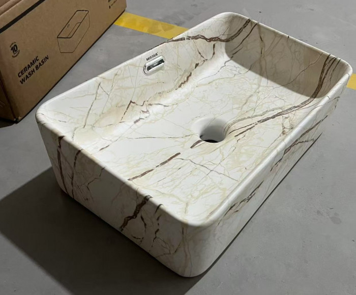 Раковина накладна Mixxus Premium QUADRO-0208 MARBLE 480х315х140mm з переливом (MP6518)