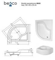 Піддон півкруглий MAXI 100x80х24/35 L лівий + ноги