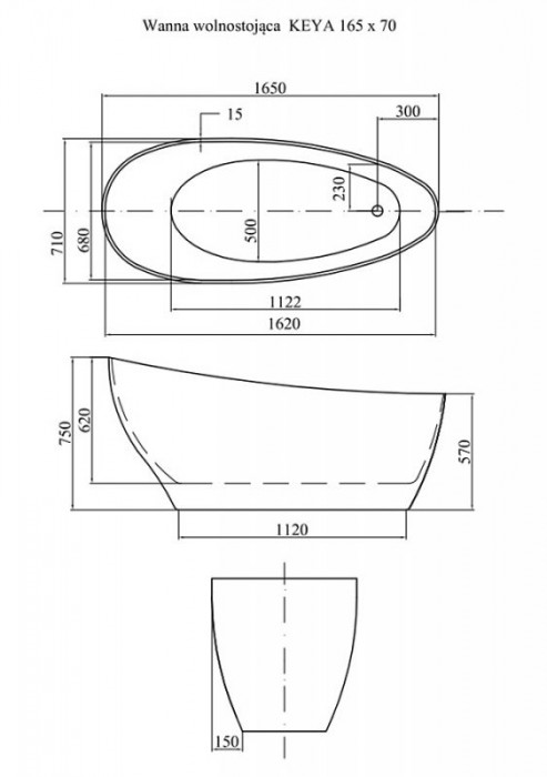 Ванна KEYA ретро 165х70 з сифоном клік-клак