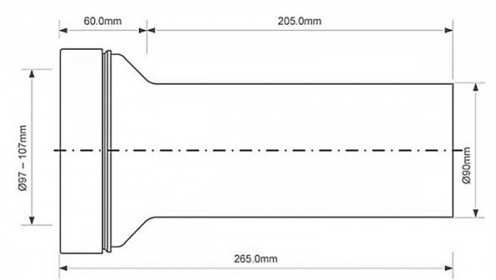 Колено-подключение эластичное к WC: простое /90 мм/с уплотнителем/L-265 мм. WC-CON2BL-NOSEAL