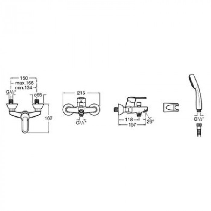 Змішувач для ванни ROCA Victoria-N одноважільний, з душовим гарнітуром, хром A5A0125C02