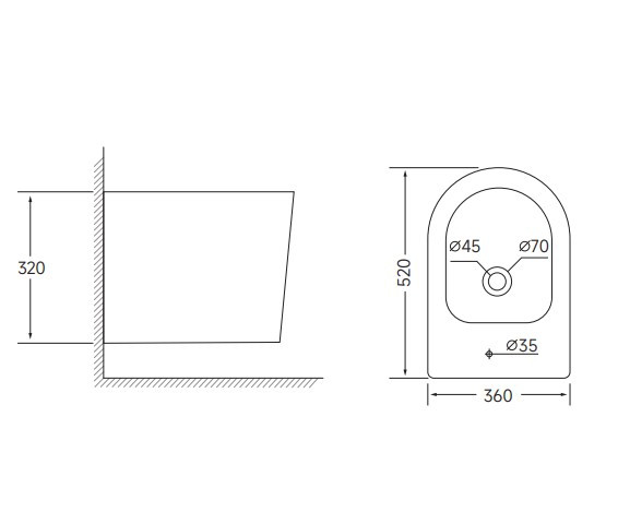 Біде підвісне Mixxus BEVEL-0502 520x360x320mm (MI6715)