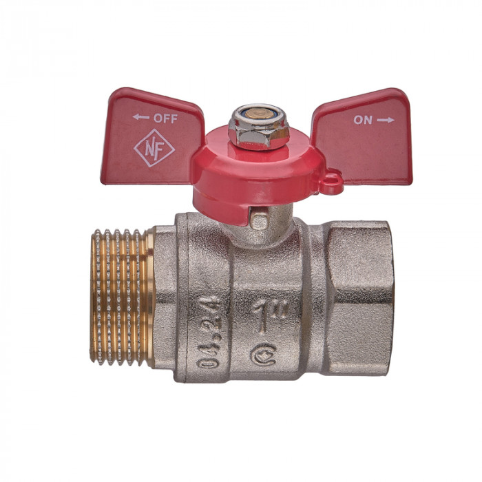 Кран кульовий Nolf classic NFC.721-10-1" FM ГШМ, ручка "метелик" червона (NF3128)