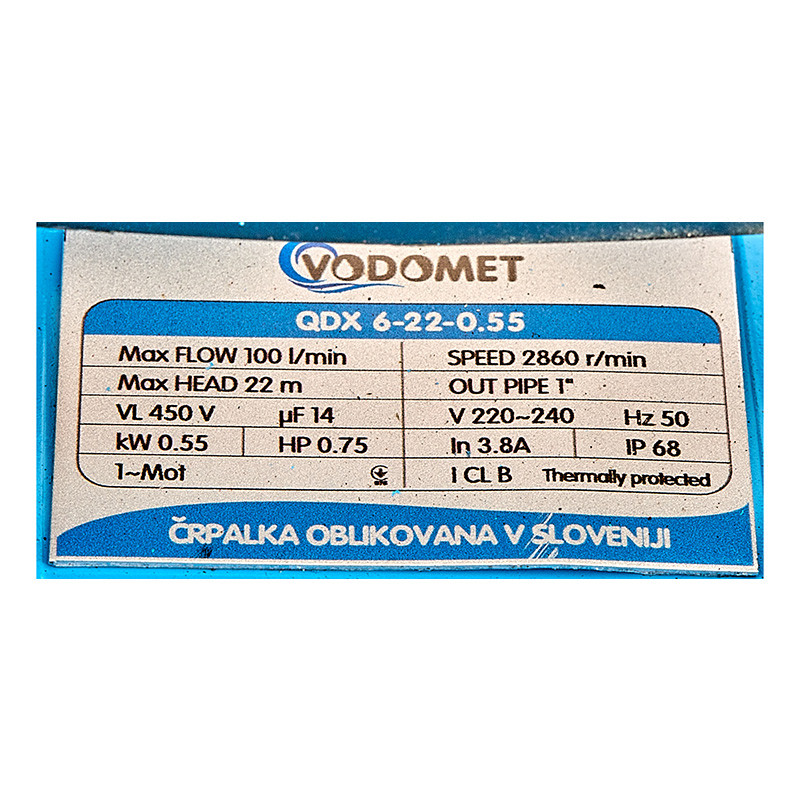 Насос дренажний Vodomet QDX 6-22-0.55 (корп.алюміній) (VO4189)