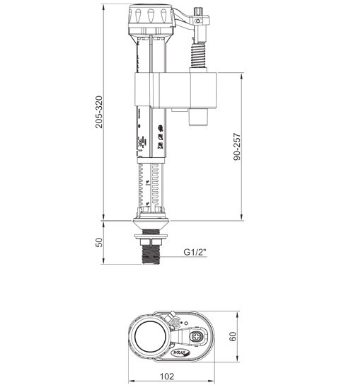 Арматура наповнювальна Koer KT-0103-1/2" з нижнім підключенням та латунним різьбленням 1/2" (KR5331)