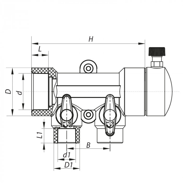 Колектор 2- way з кульовими кранами (40x20) PPR Koer K0169.PRO (KP0219)