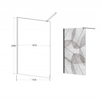 Кабина walk in LEAFY 110x200 стекло прозрачное с узором, черный держатель матовый 120 см