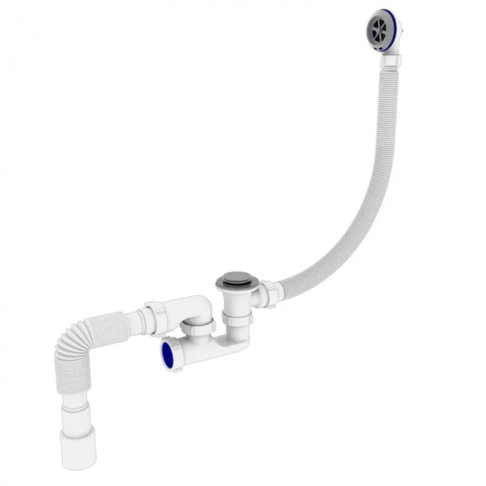 Сифон для ванни Zerix SV-02-C автоматичний (Click-Clack) з переливом, з ревізією (Колір білий) 1 1/2'' (ZX4961)