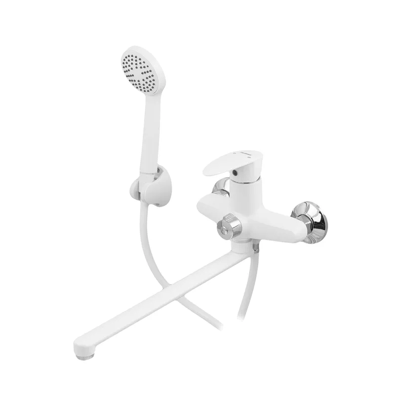 Змішувач для ванни Plamix Cezar-006 EURO SET White (з шлангом, лійкою та кронштейном) (PM0666)